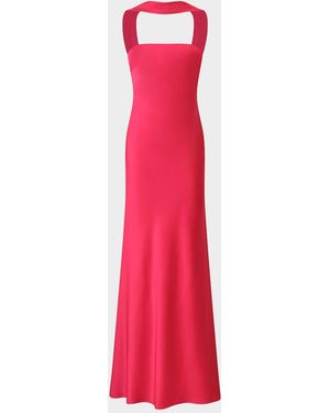 Halston Vali Open-Back Crepe Back Satin Gown - Red