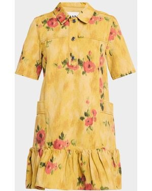 Ganni Floral Denim Mini Dress - Yellow
