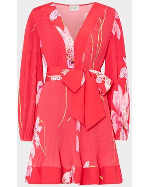 MILLY Liv Pleated Floral-Print Mini Dress - Pink