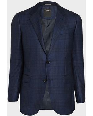 ZEGNA Apos;S Cashmere And Silk Check Single-Breasted Sport Coat - Blue