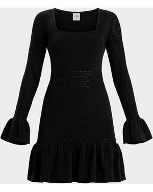 Hervé Léger Colette Ruffle Long-Sleeve Mini Dress - Black