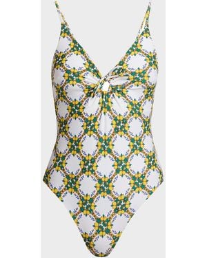MILLY Lemon Tile Ring One-Piece Swimsuit - Green
