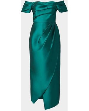 Shoshanna Crowley Satin Off-The-Shoulder Cocktail Dress - Green