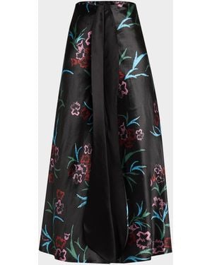 Giorgio Armani Floral Printed Maxi Silk Skirt With Pleated Center Panel - Black