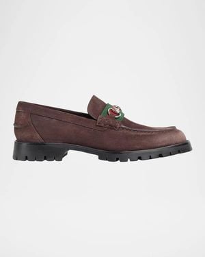 Gucci Apos;S Sylke Suede And Web Bit Loafers - Brown