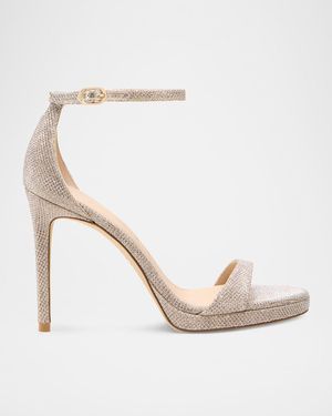 Stuart Weitzman Nudist Metallic Ankle-Strap Platform Sandals - White