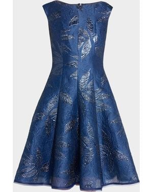 Talbot Runhof Peony Jacquard Sleeveless Short Dress - Blue