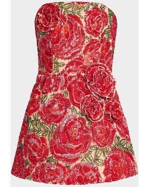 HELSI Caprice Strapless 3D Floral A-Line Mini Dress - Red