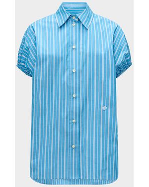 Callas Milano Lecce Puff-Sleeve Striped Cotton Shirt - Blue
