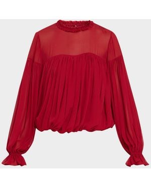 Ulla Johnson Pearl Silk Chiffon Blouse - Red