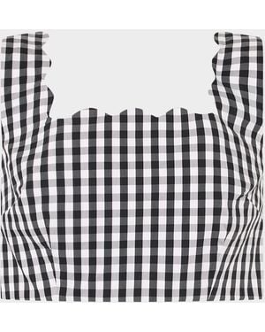 MILLY Mia Scalloped Gingham Crop Top - White