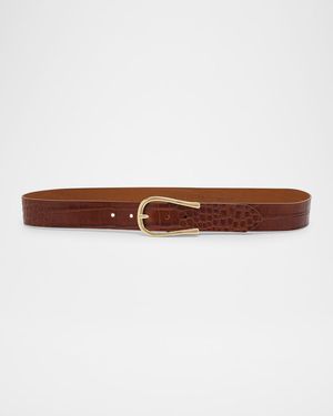 Streets Ahead Croc-Embossed Leather Belt - Brown
