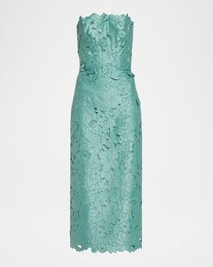 Costarellos Astelle Strapless Floral-Cut Lace Midi Pencil Dress - Green