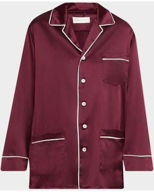 Olivia Von Halle Yves Long Silk Satin Pajama Set - Red