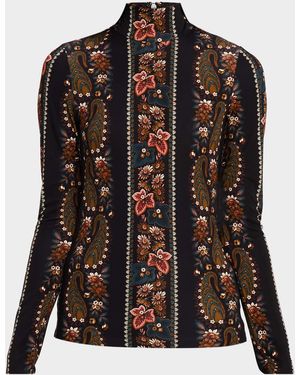 Cara Cara Suzie Moody Floral Long-Sleeve Turtleneck Top - Black