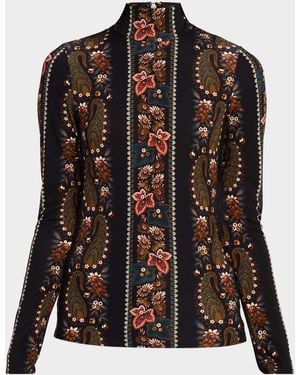 Cara Cara Suzie Moody Floral Long-Sleeve Turtleneck Top - Black