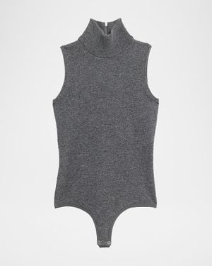 Michael Kors Turtleneck Cashmere-Blend Knit Bodysuit - Gray