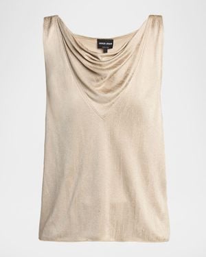 Giorgio Armani Cowl-Neck Metallic Jersey Top - Natural