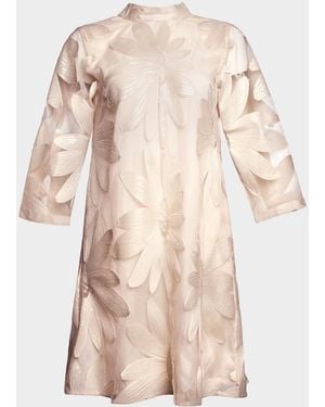 Frances Valentine Diplomat Floral Sequin Mock-Neck Mini Dress - Natural