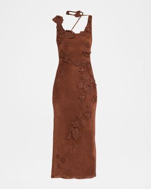 Cult Gaia Pemma Flower Embroidered Sleeveless Knit Midi Dress - Brown
