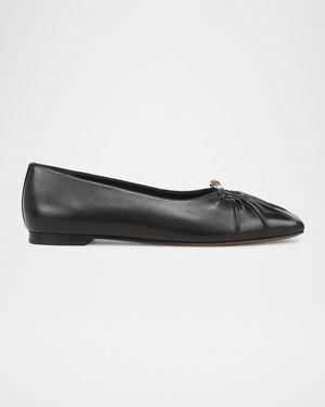 Vince Dany Gathered Leather Ballerina Flats - Black