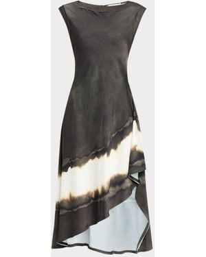Jason Wu Burned Stripe Crinkled Satin Asymmetric Midi Dress - Black