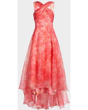 THEIA Athena High-Low Organza Halter Gown - Red