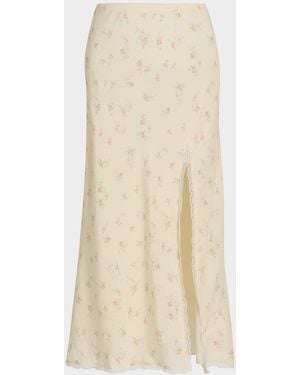 LoveShackFancy Silvia Floral Slit Midi Skirt - Natural