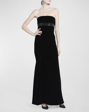 Giorgio Armani Strapless Strass Embellished Velvet Trumpet Gown - Black
