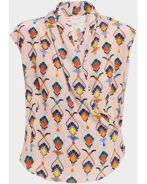 Maison Common Draped Abstract-Print Silk Blouse - White