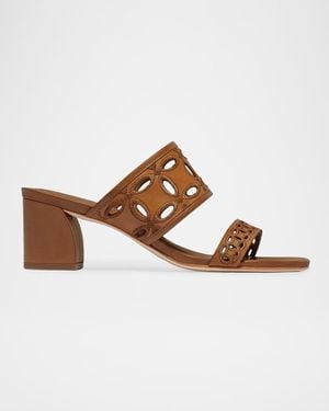 Bernardo Gemma Embroidered Leather Mule Sandals - Brown