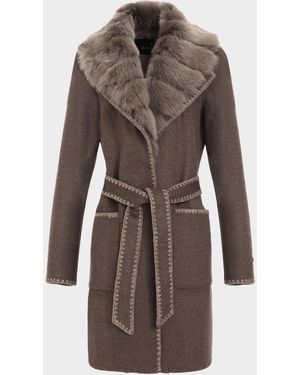 Gorski Belted Cashmere-Wool Stroller With Detachable Merinillo Lamb Shearling Collar - Brown