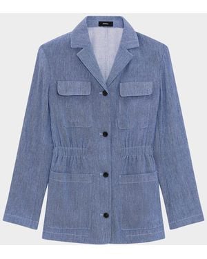 Theory Cinched Denim Crunch Jacket - Blue