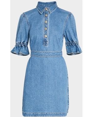 Cinq À Sept Nataly Denim Puff-Sleeve Mini Dress - Blue