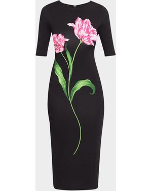 MILLY Abbygail Floral-Print Jersey Midi Sheath Dress - Multicolor