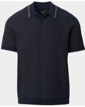 Rag & Bone Apos;S Harvey Rib-Knit Polo Shirt - Blue