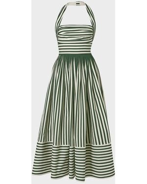 Carolina Herrera Striped Cotton Pleated Halter Midi Dress - Green