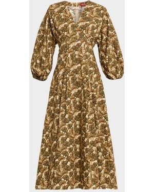 Max Mara Astice Pleated Abstract-Print Cotton Midi Dress - Metallic