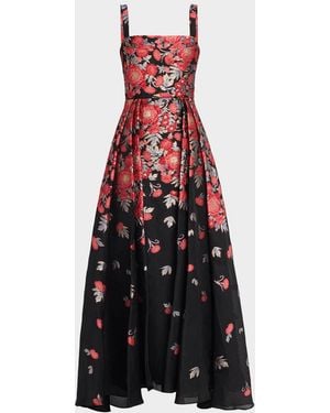 THEIA Ginevra Floral Jacquard Maxi Dress - Red