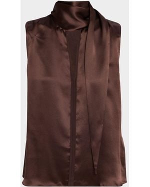 Dorothee Schumacher Sense Of Shine Tie-Neck Silk Satin Blouse - Brown