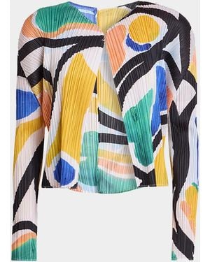 Issey Miyake Roll Printed Plisse Open Cardigan - Blue