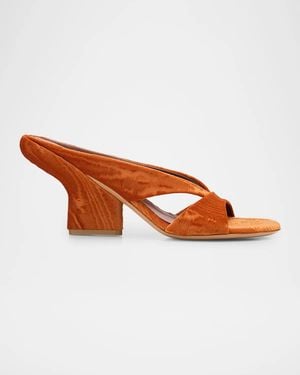 Dries Van Noten 100Mm Ribbed Velvet Mule Sandals - Brown
