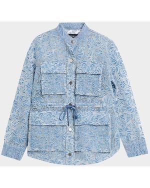 Veronica Beard Lane Sheer Floral Denim Jacket - Blue