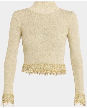 Jonathan Simkhai Tali Pearly Fringe Mock-Neck Top - Natural