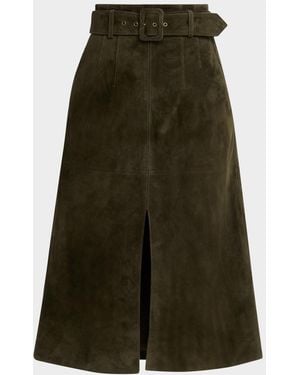 Veronica Beard Alexie Suede Midi Skirt - Green