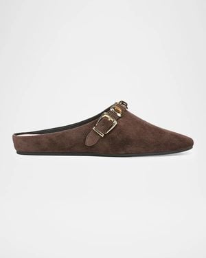 Veronica Beard Narcisa Cabochon Suede Mules - Brown