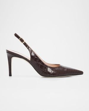 Stuart Weitzman 75Mm Stuart Power Croc-Embossed Leather Slingback Pumps - Metallic