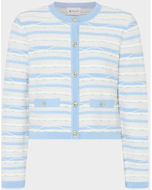MILLY Skye Striped Button-Front Cardigan - Blue