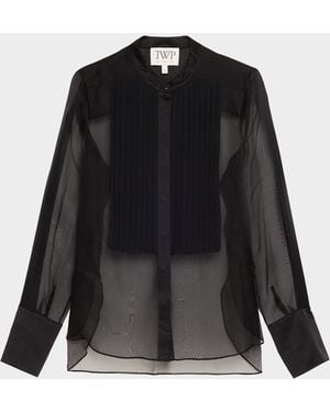 Twp Peyton Sheer Tuxedo Button-Front Shirt - Black
