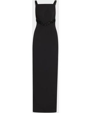 Pamella Roland Embroidered Inset Sleeveless Crepe Gown - Black